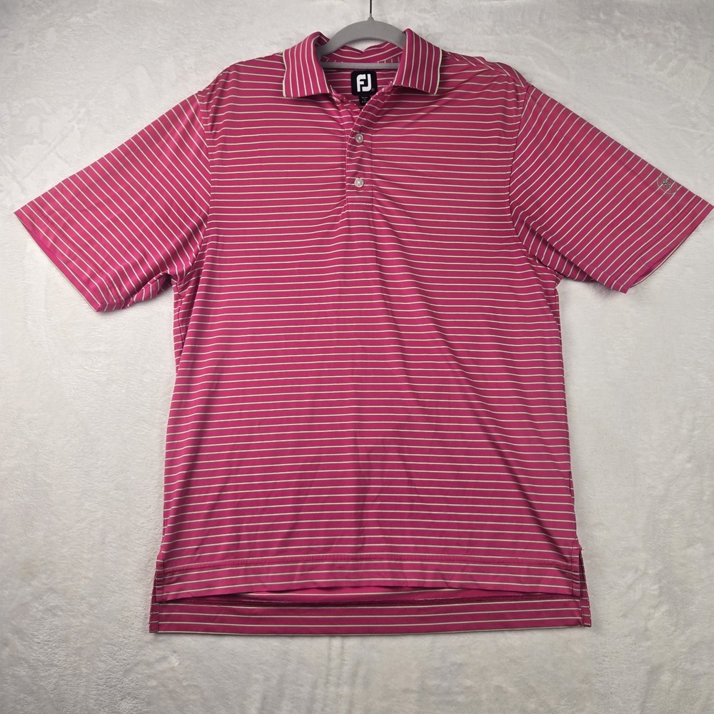 FJ FootJoy Men's‎ Pink and Lime Green Striped Polo Size Small Short Sleeve